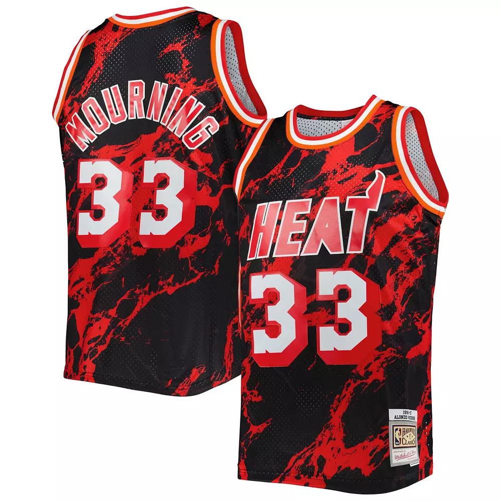 Men's Mitchell & Ness Alonzo Mourning Black Miami Heat 1996/97 Hardwood Classics Marble Swingman Jersey,  Product Image