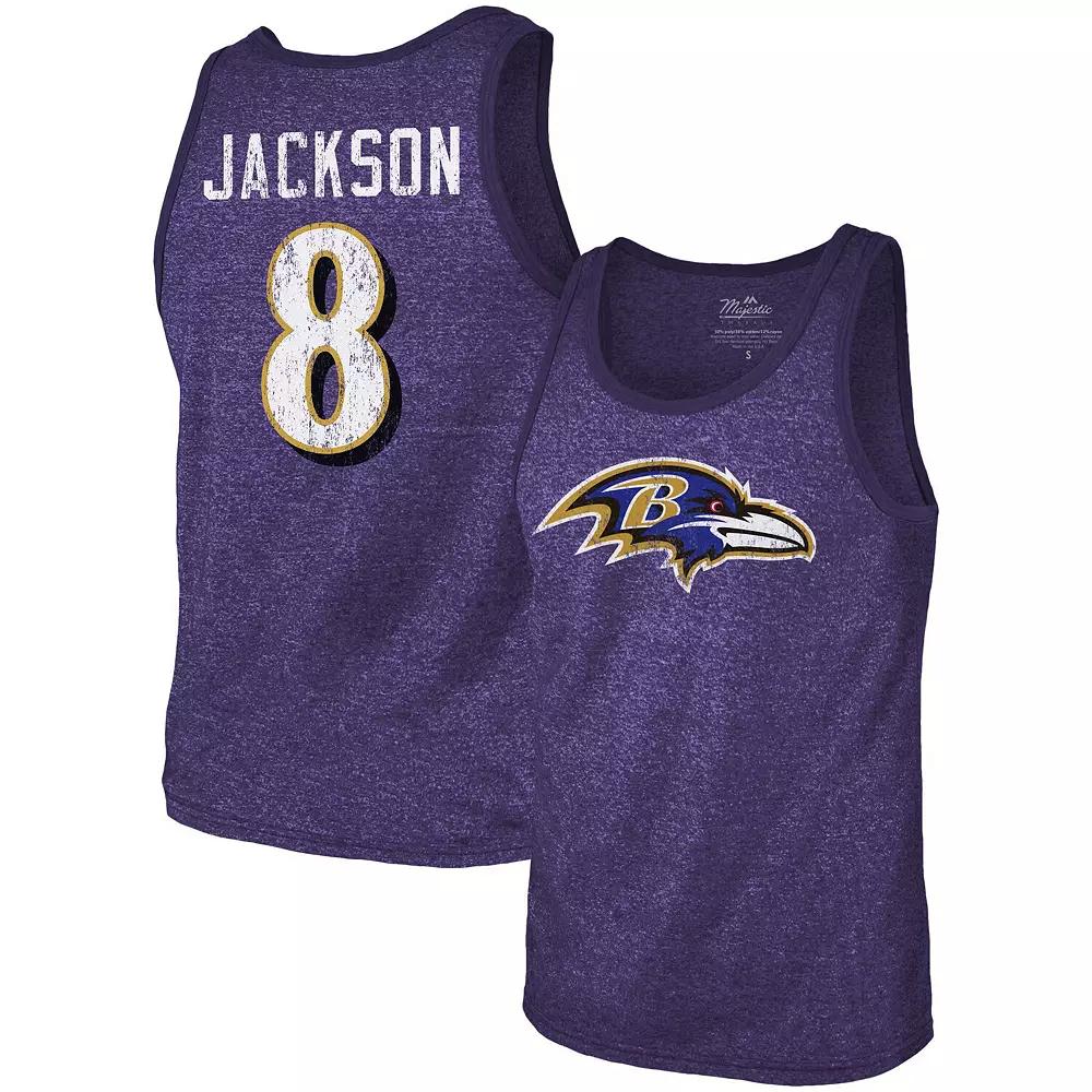Men's Fanatics Branded Lamar Jackson Purple Baltimore Ravens Name & Number Tri-Blend Tank Top, Size: Small Product Image