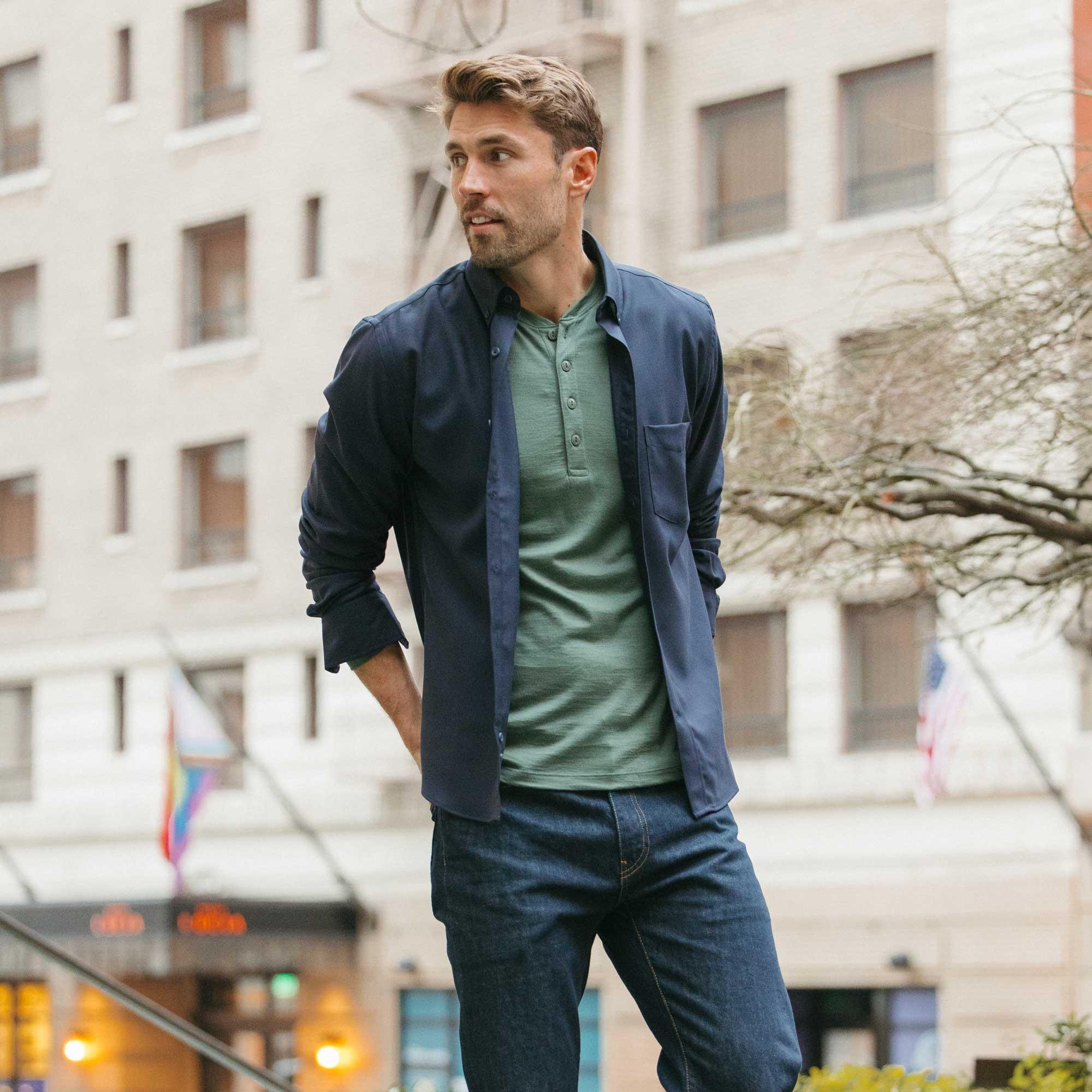 Merino Wool Henley | Thyme Product Image