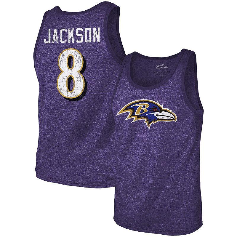 Men's Fanatics Branded Lamar Jackson Purple Baltimore Ravens Name & Number Tri-Blend Tank Top, Size: Small Product Image