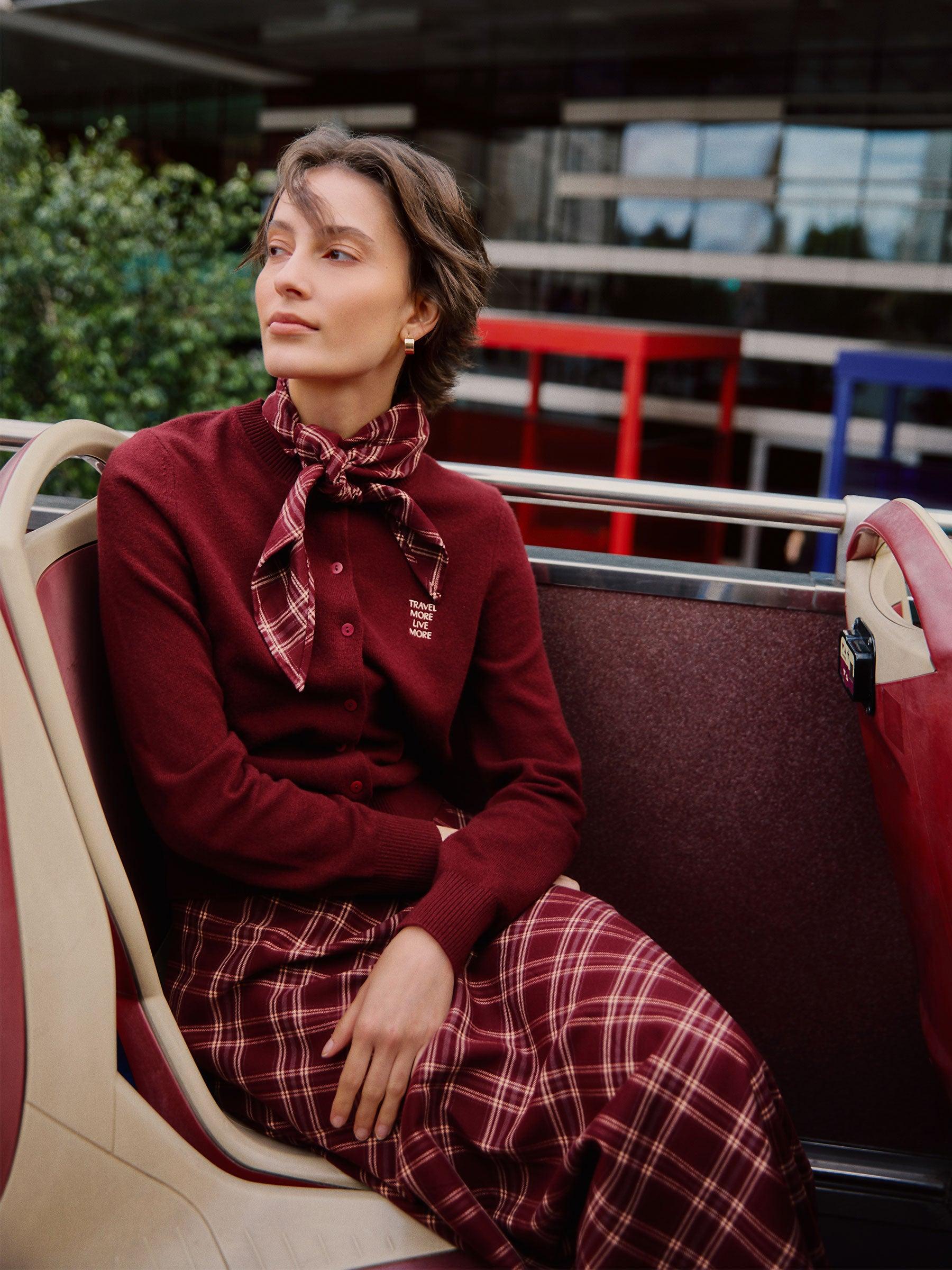 100% Wool Letter Embroidered Women Cardigan Product Image