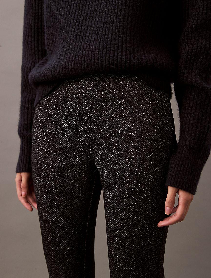 Ponte Herringbone Print Skinny Fit Pants Product Image