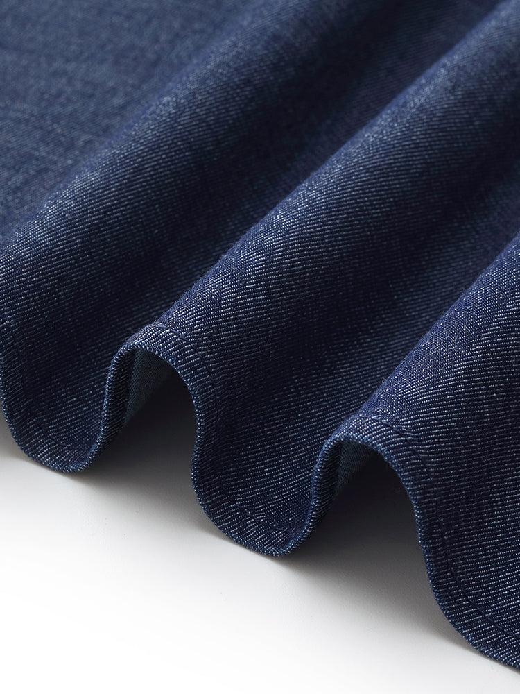 Denim Lyocell Cold Shoulder Patchwork Women Midi Dress Product Image