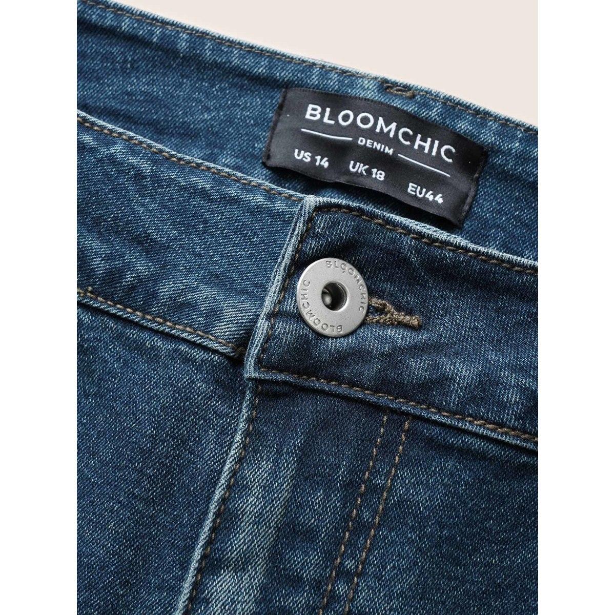 Plus Size Dark Wash Slit Hem Pull On Jegging Jeans Women Indigo Elegant Plain Non High stretch Slanted pocket Jeans BloomChic 28/5X Product Image