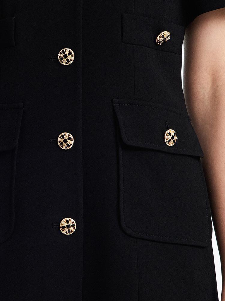 Black Triacetate Button Front Mini Dress Product Image