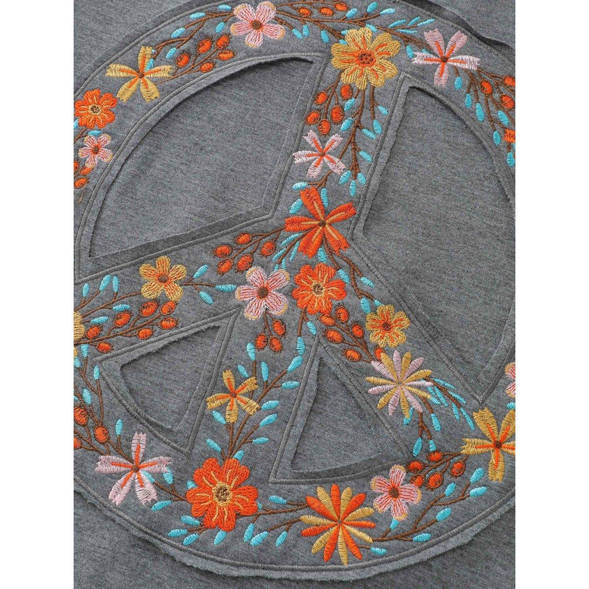 Plus Size Floral Embroidered Applique Slit Sweatshirt Women Mediumgray Leisure Embroidered Round Neck Casual Sweatshirts BloomChic 22-24/3X Product Image