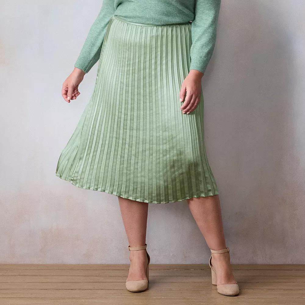 Plus Size LC Lauren Conrad Pleated Pull-On Midi Skirt, Women's, Size: 4XL, Valor Green Product Image