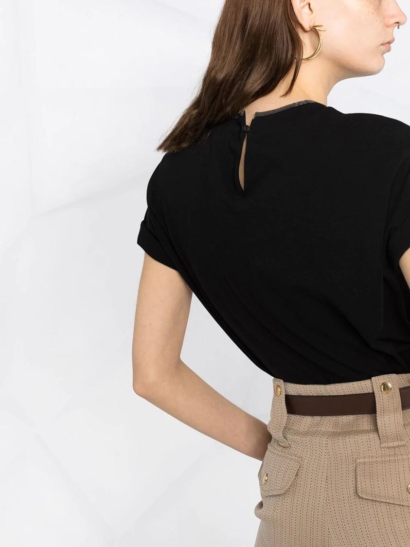 BRUNELLO CUCINELLI Women Stretch Cotton Jersey T-shirt With Precious Faux-layering In Black Product Image