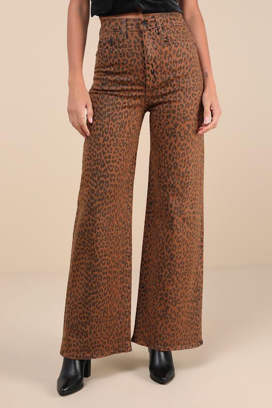 Far Out Tan Leopard Print Wide-Leg Jeans Product Image