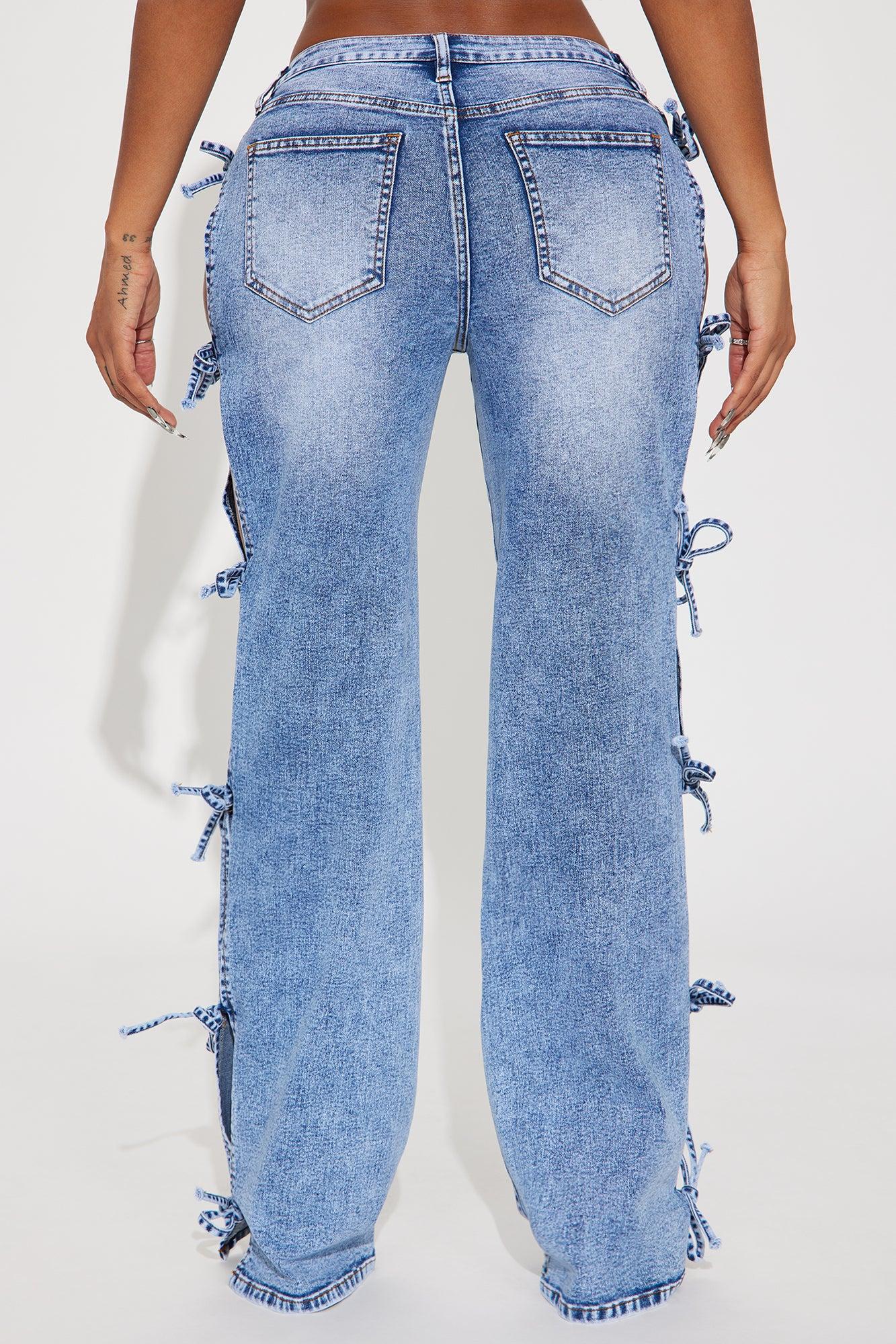 Tied In A Bow Stretch Straight Leg Jeans - Medium Wash Product Image