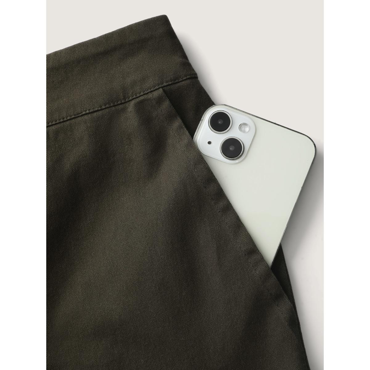 Plus Size Cotton Stretchy Waist Pockets Straight Leg Pants Women ArmyGreen Bodycon Mid Rise Casual Pants BloomChic 26/4X Product Image