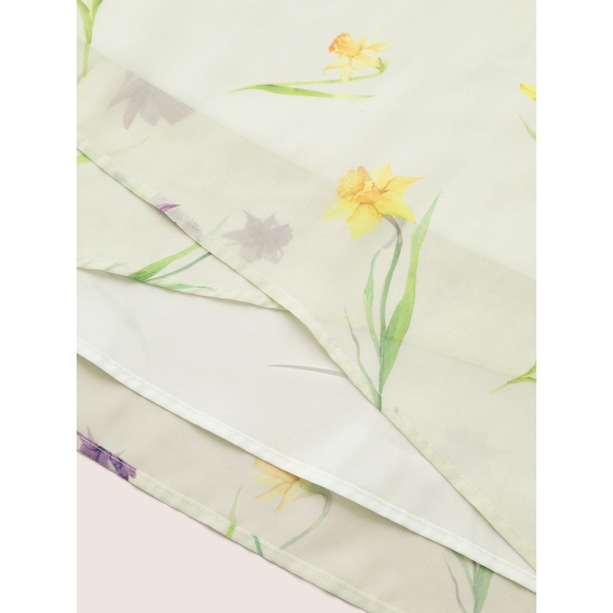 Plus Size Ivory Floral Tiered Mesh Asymmetrical Hem Blouse Women Elegant Everyday Blouses BloomChic 18-20/2X Product Image