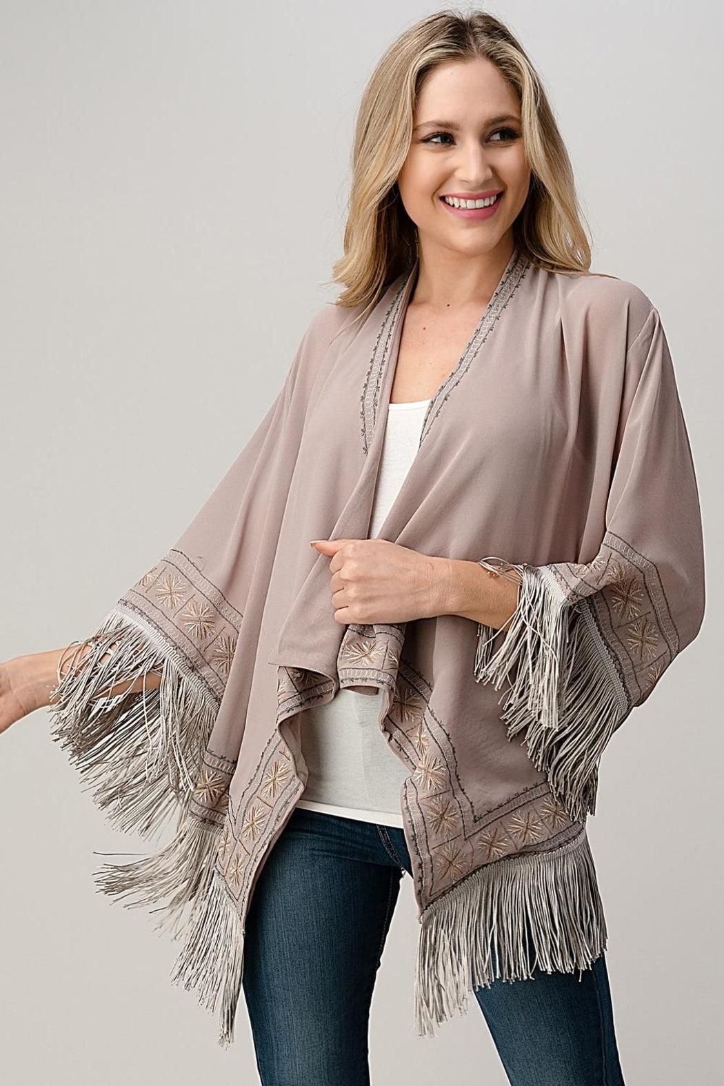 Beaded With Tassel Hemmed Cover Up Kimono Cardigan Product Image