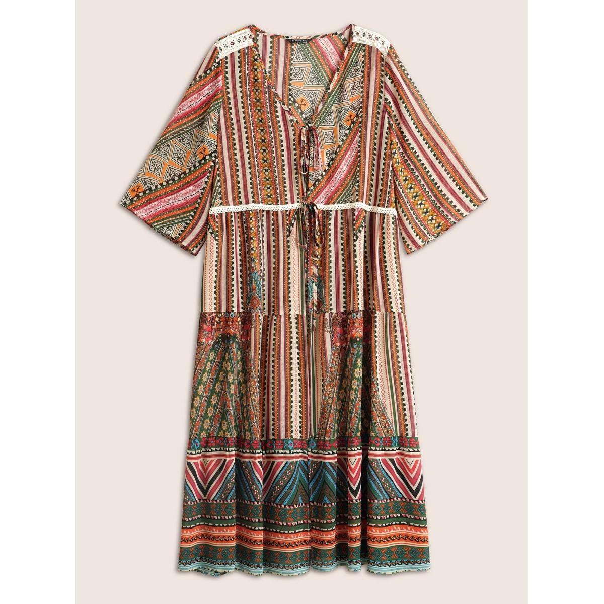 Plus Size Bandana Lace Patchwork Pocket Ties Kimono Women Turquoise Resort Non Vacation Kimonos BloomChic 18-20/2X Product Image