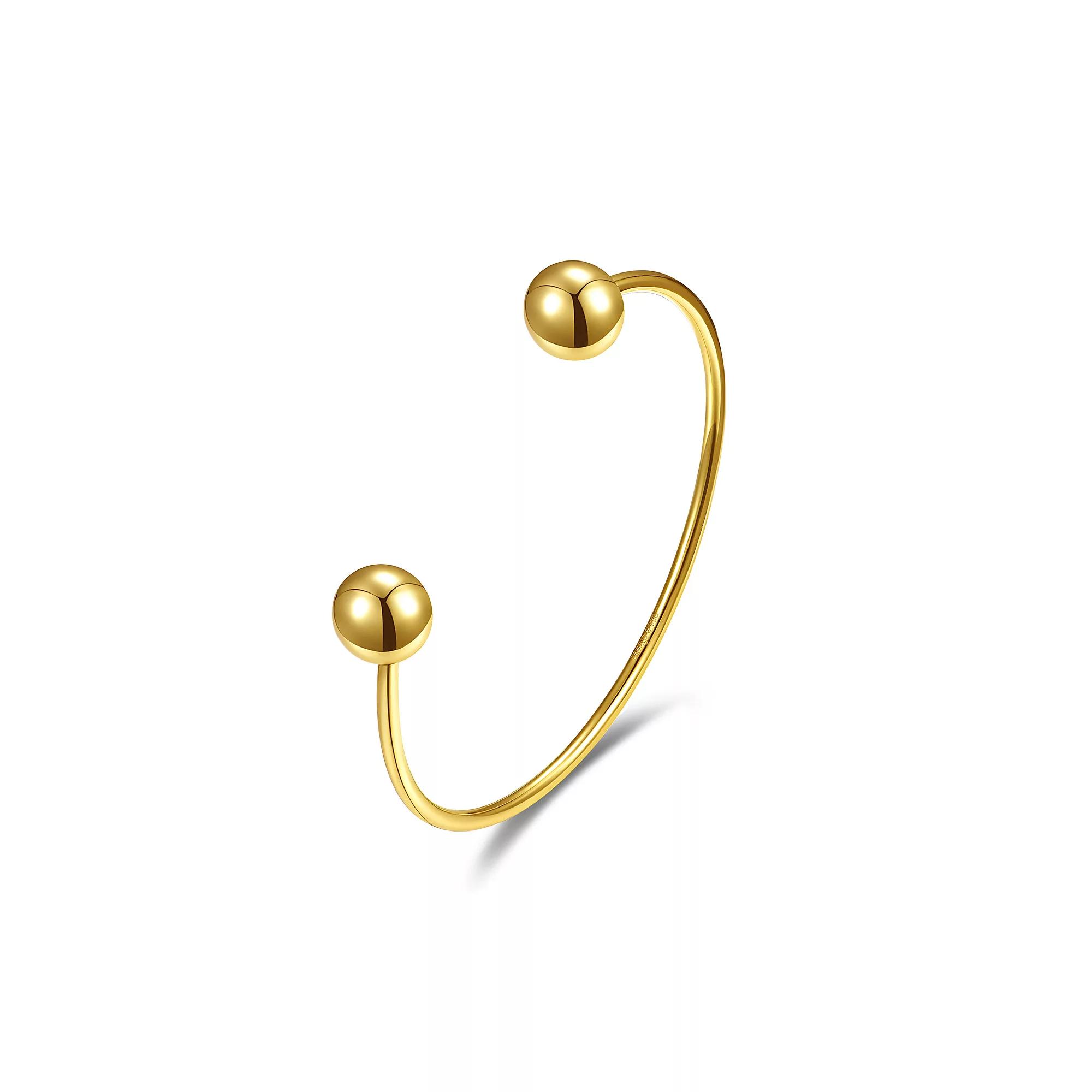 14k Gold Plated Ball Capped Open Cuff Bangle Bracelet, Womens Gold Tone Product Image