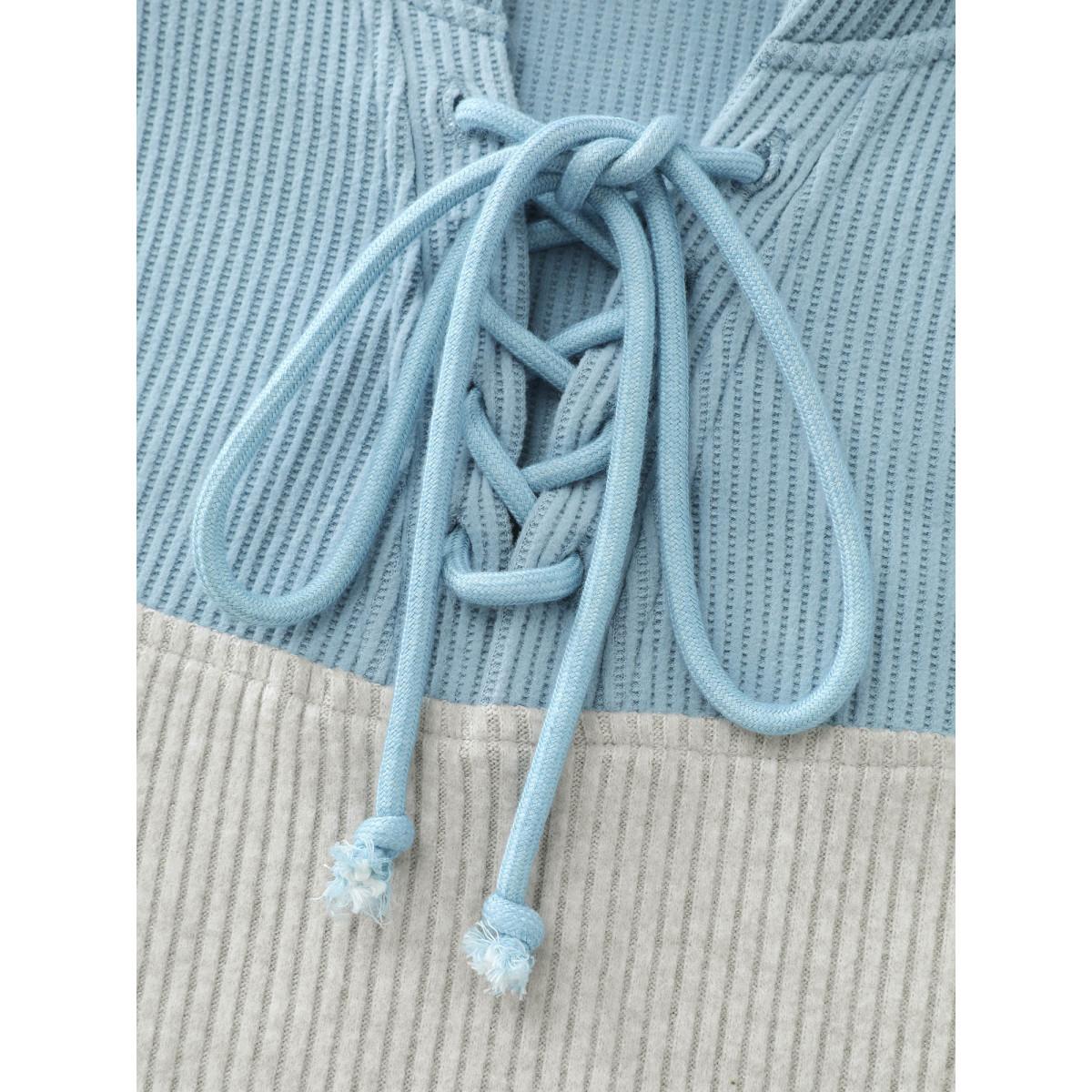 Plus Size Waffle Weave Color Contrast Hoodie Women Multicolor Leisure Texture Hooded Casual Sweatshirts BloomChic 26/4X Product Image