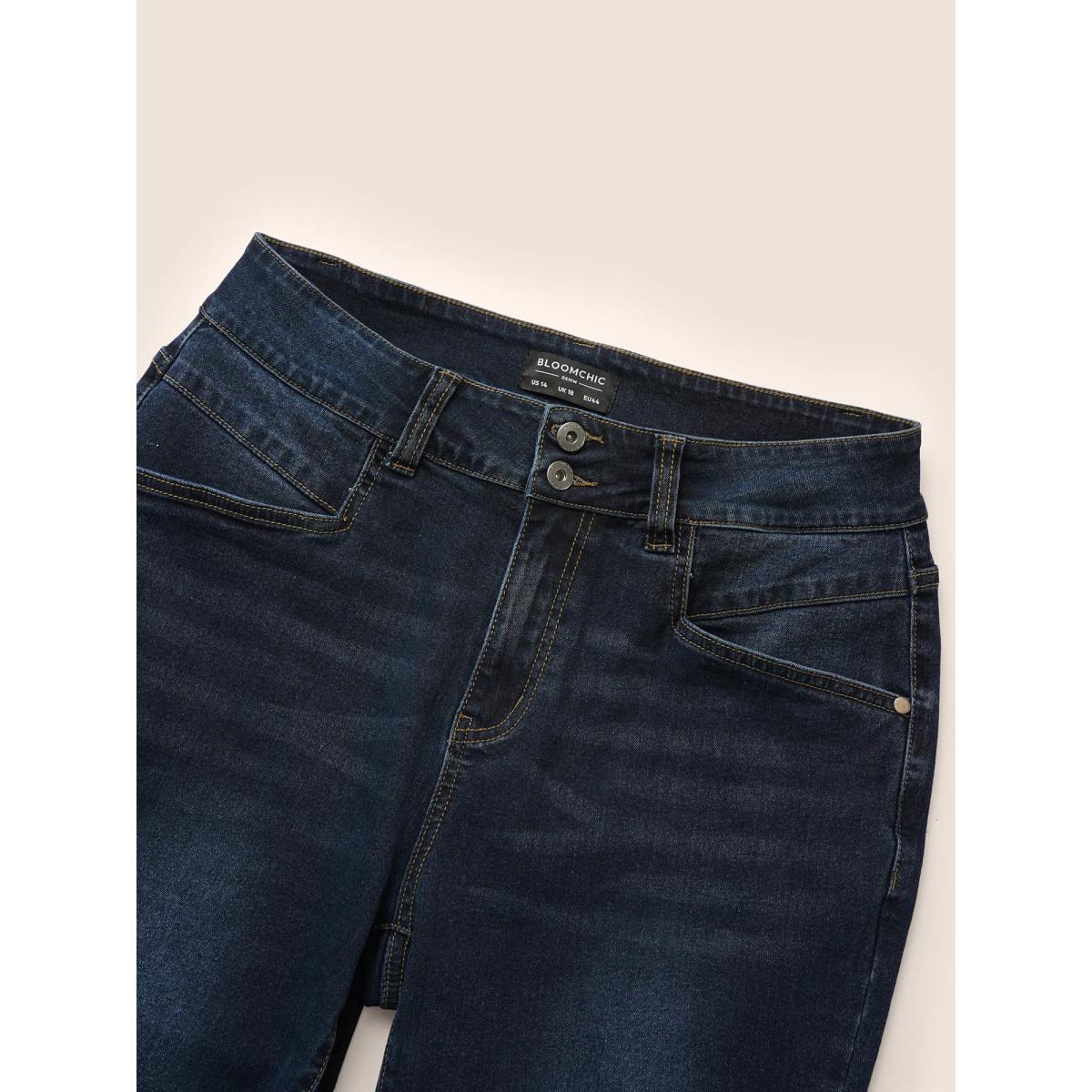 Plus Size Skinny Stitch Full Length Jeans Women Indigo Casual Plain Plain High stretch Pocket Jeans BloomChic 14/1X Product Image