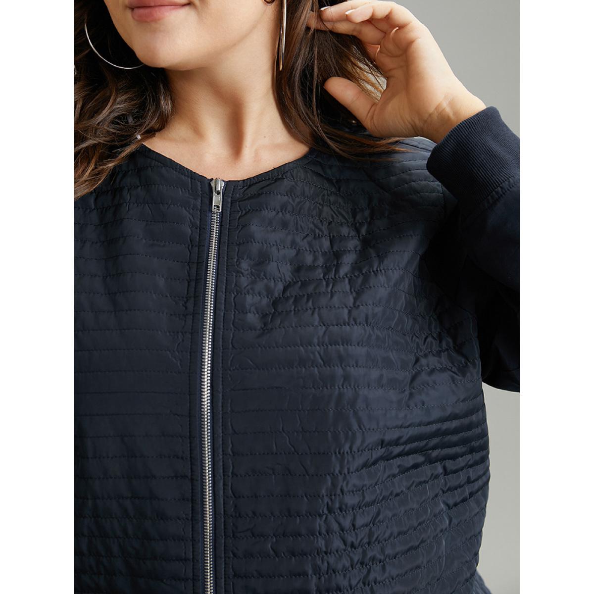 Plus Size Plisse Zipper Fly Rib Knit Jacket Women Indigo Rib Knit Everyday Jackets BloomChic 30/6X Product Image
