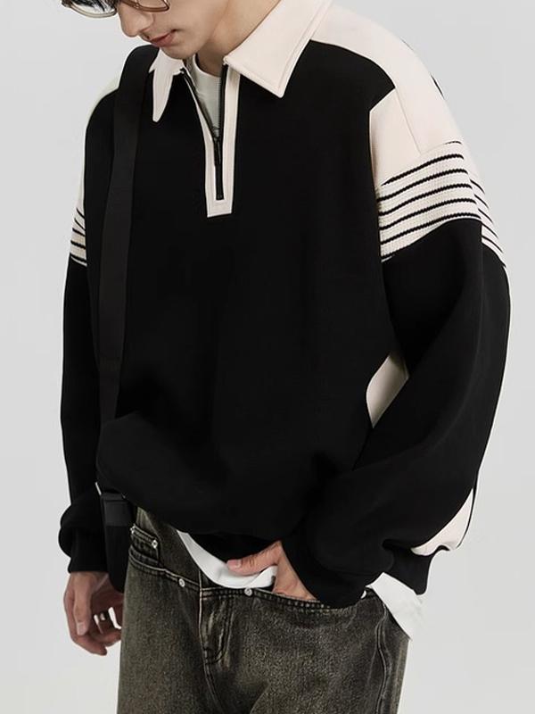Men's Contrast Color Half Zip Knit Sweatshirt Product Image