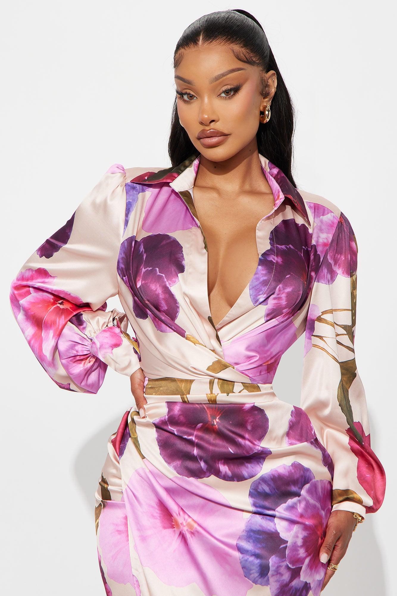 Riley Satin Shirt Dress - Purple/combo Female Product Image