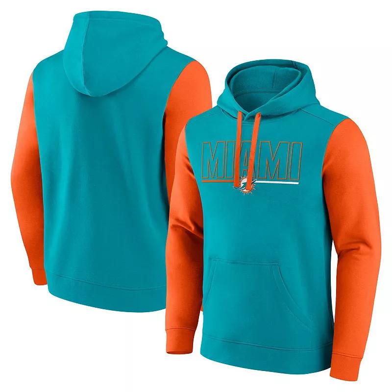 Men's Fanatics Aqua/Orange Miami Dolphins Outline Pullover Hoodie, Size: 5XL, Turquoise A Product Image