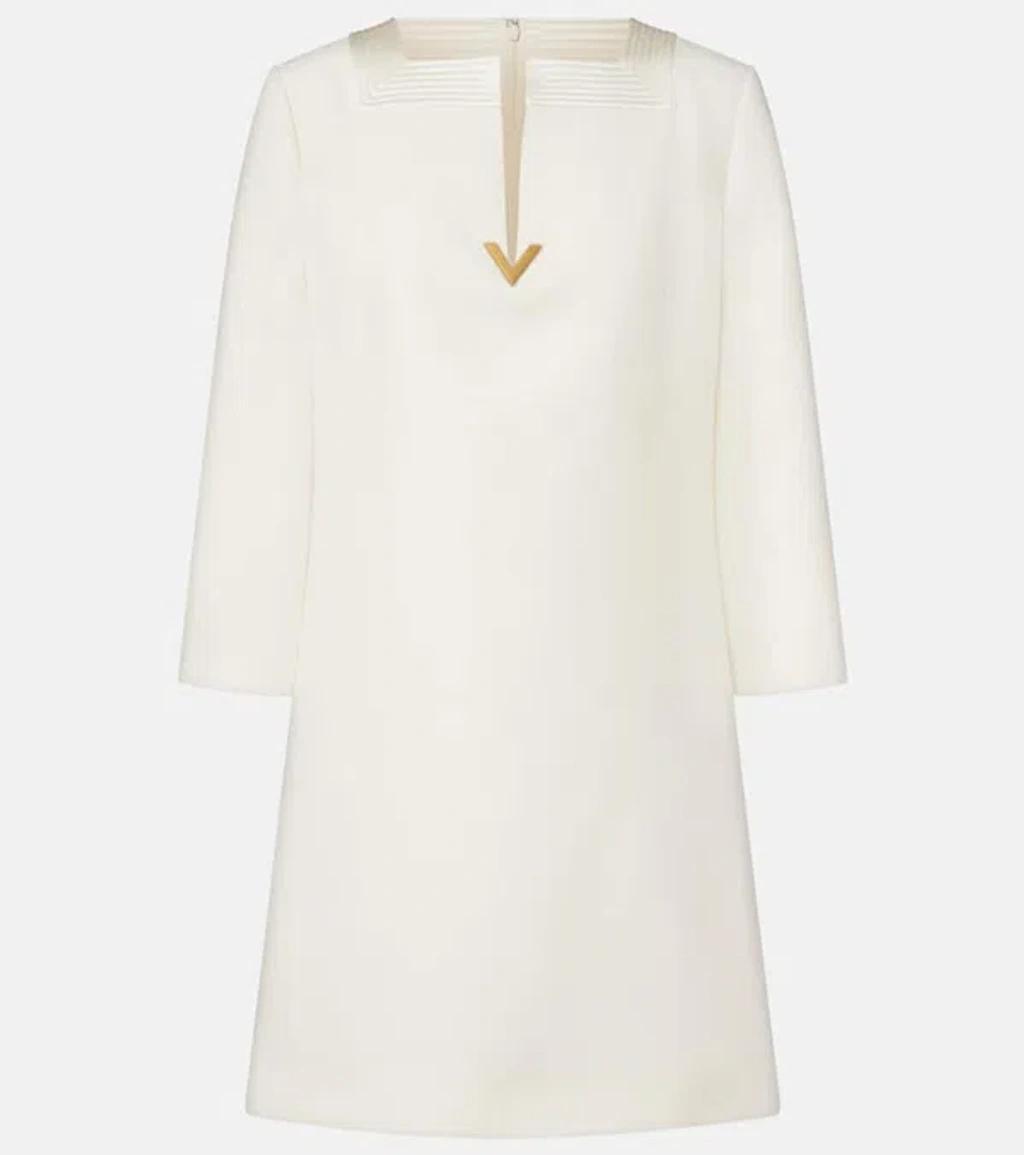VALENTINO Embellished Silk Satin-trimmed Wool And Silk-blend Crepe Mini Dress In White Product Image