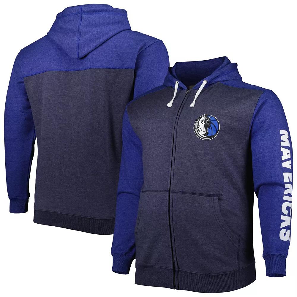 Men's Fanatics Branded Navy/Royal Dallas Mavericks Big & Tall Down and Distance Full-Zip Hoodie,  Product Image