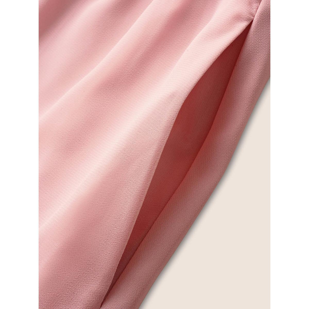 Plus Size Solid Wrap Textured Ruffle Trim Belted Dress Crepe Women Elegant Pleated V-neck Short sleeve Curvy BloomChic 22-24/3X Product Image