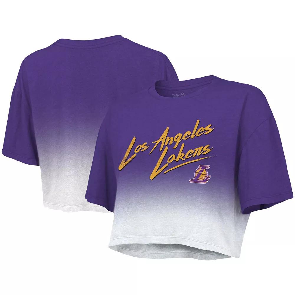 Women's Majestic Threads Purple/White Los Angeles Lakers Dirty Dribble Tri-Blend Cropped T-Shirt,  Product Image