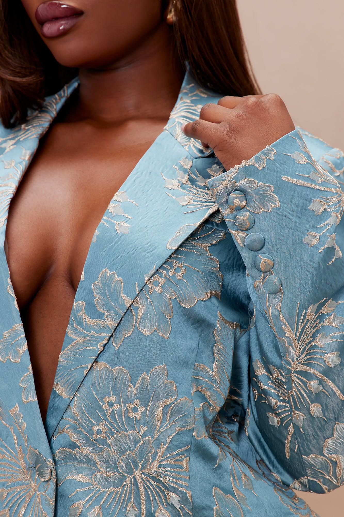 Annika Satin Suit Set - Blue Product Image