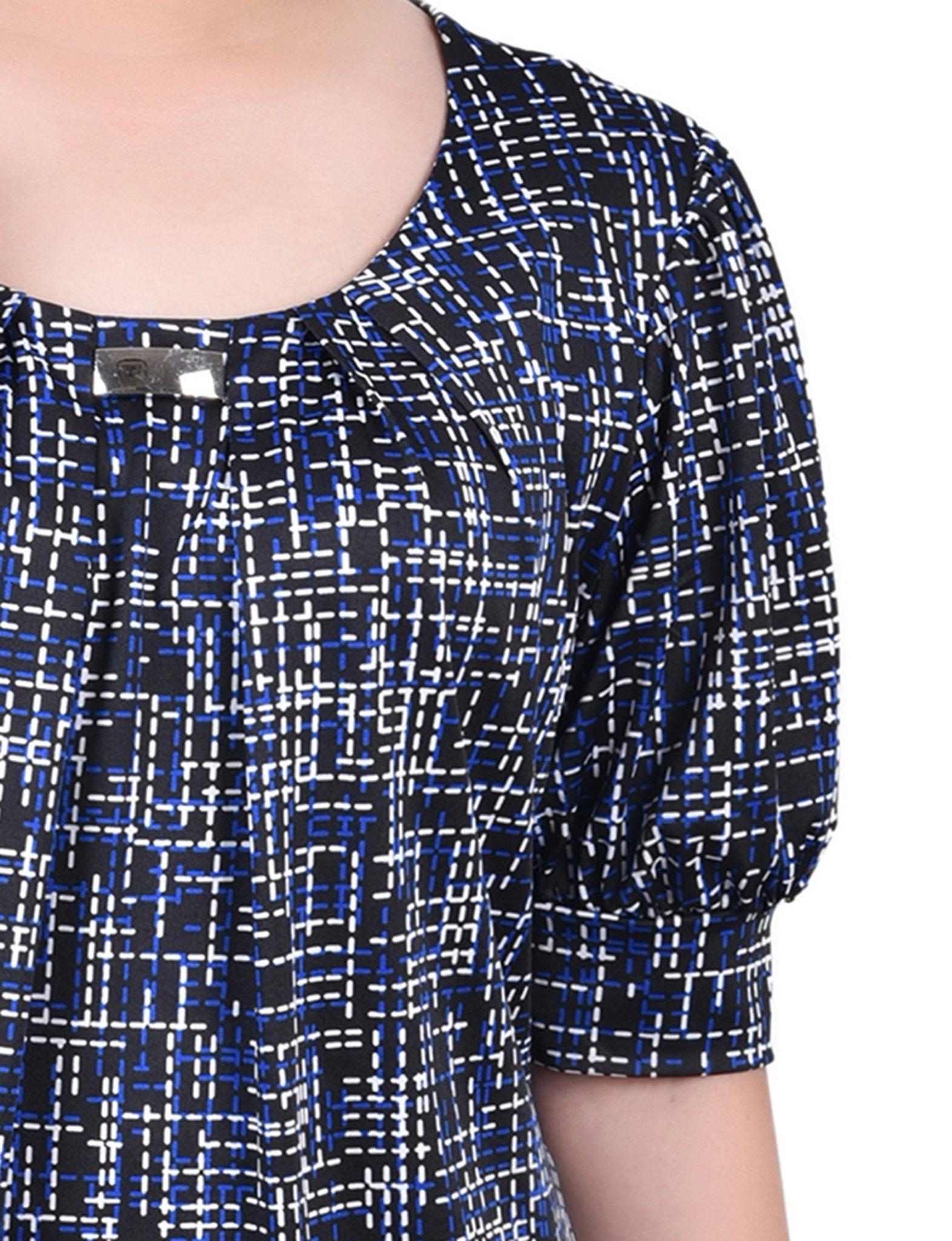 Royal White Abstract Short Sleeve Balloon Sleeve Top - Petite Product Image