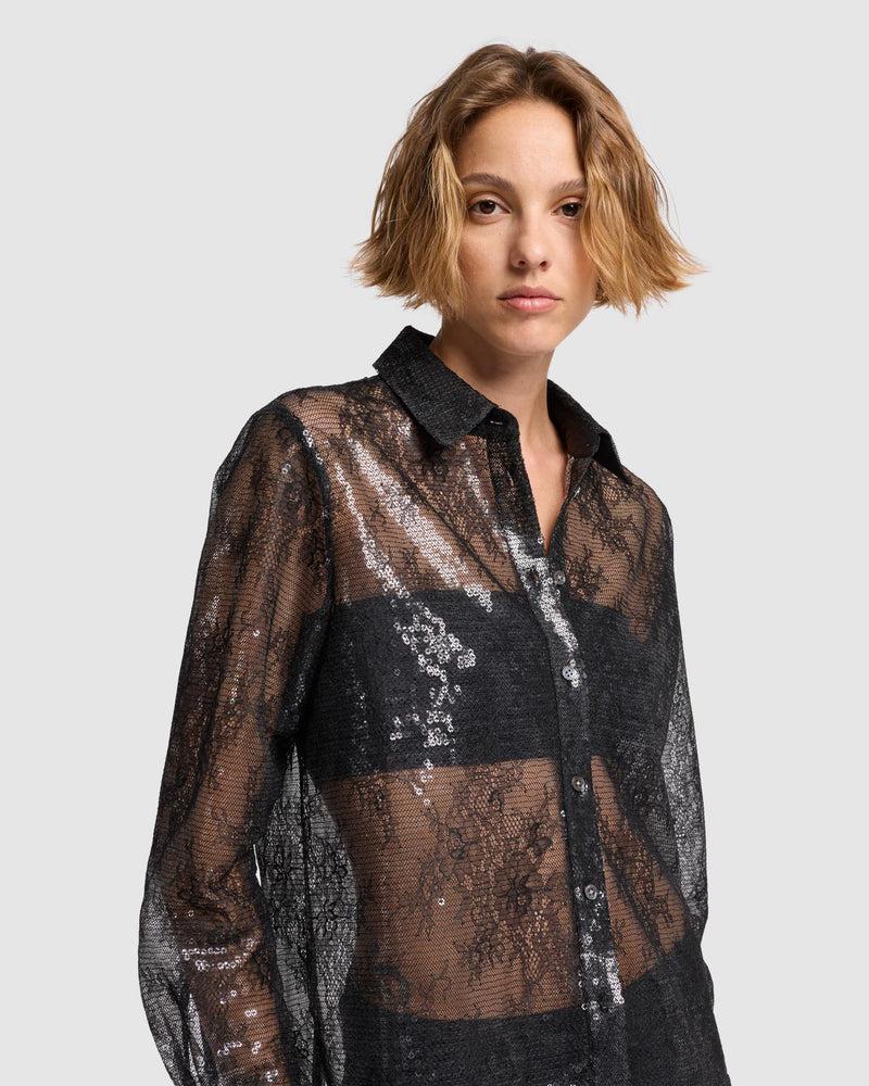 Sheer Sequinned Lace Shirt Product Image