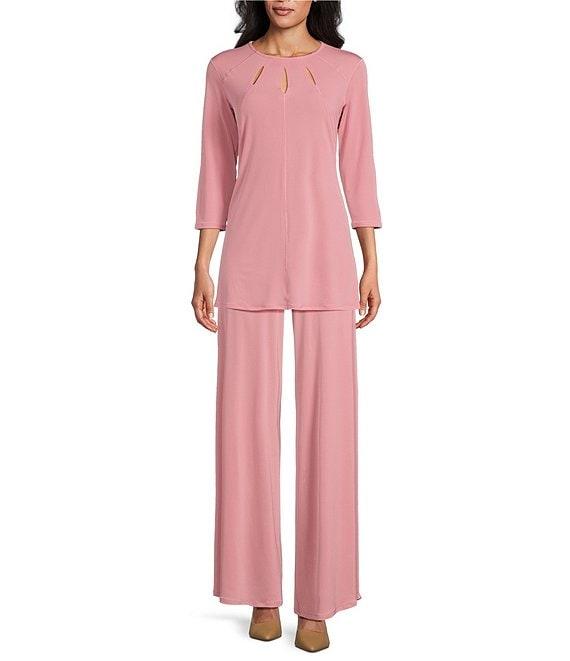 Eva Varro Five Beams Crew Keyhole Neck 3/4 Sleeve Knit Tunic Product Image