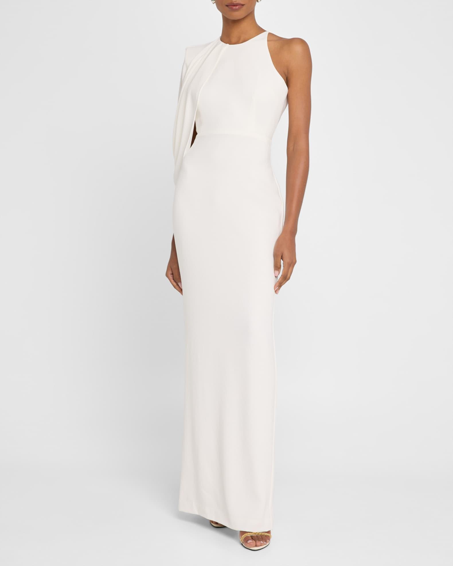 Asymmetric Cape-Sleeve Crepe Column Gown Product Image