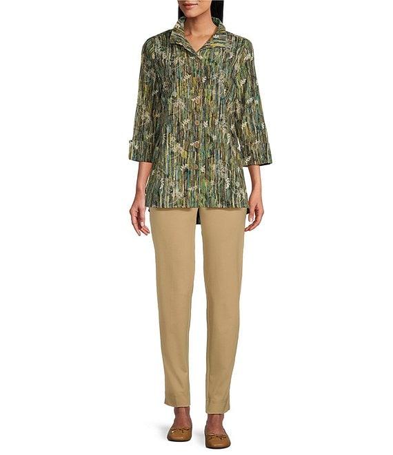 Multiples Embroidered Woven Wire Collar 3/4 Turn-Up Sleeve Hi-Low Hem Shirt Product Image