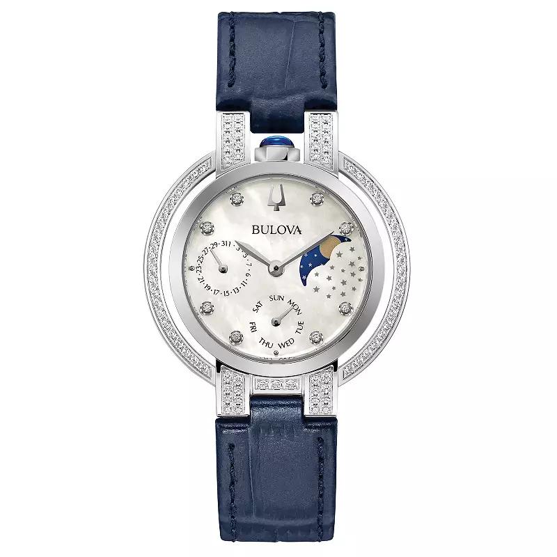 Bulova Womens Rubaiyat Stainless Steel Diamond Accent Blue Leather Strap Watch - 96R237 Product Image