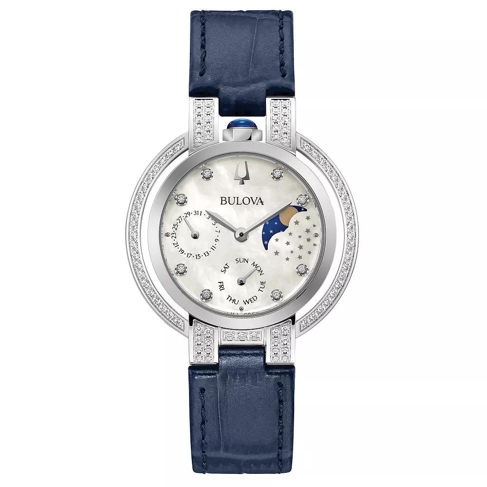 Bulova Womens Rubaiyat Stainless Steel Diamond Accent Blue Leather Strap Watch - 96R237 Product Image