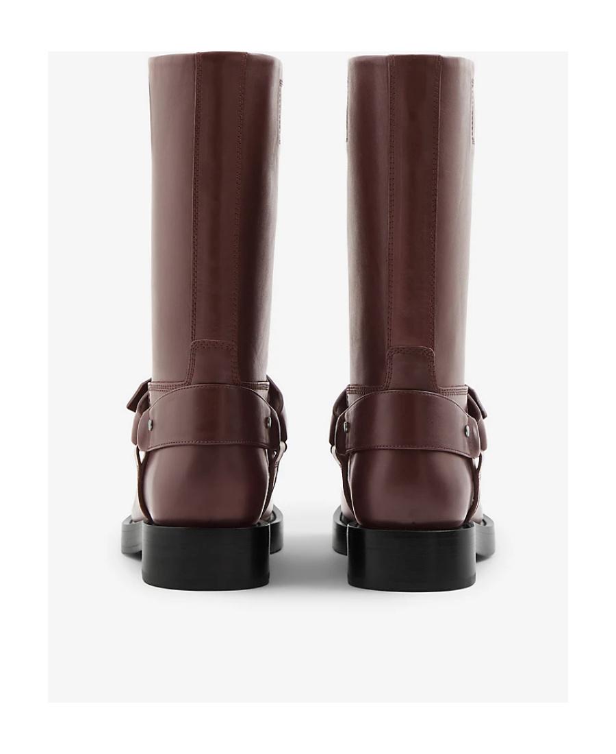 BURBERRY Women Aubergine Leather Saddle Ankle Boots In Black Product Image