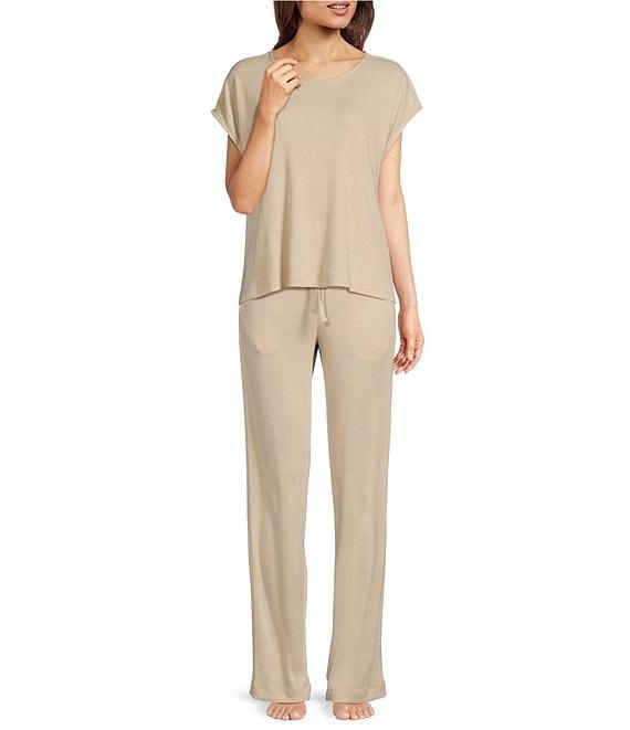 N By Natori Brushed Knit Short Sleeve Boat Neck Coordinating Lounge Top Product Image