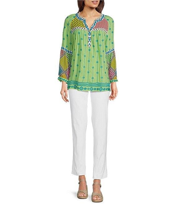 John Mark V-neck Long Sleeve Woven Multi Patchwork Tunic Product Image