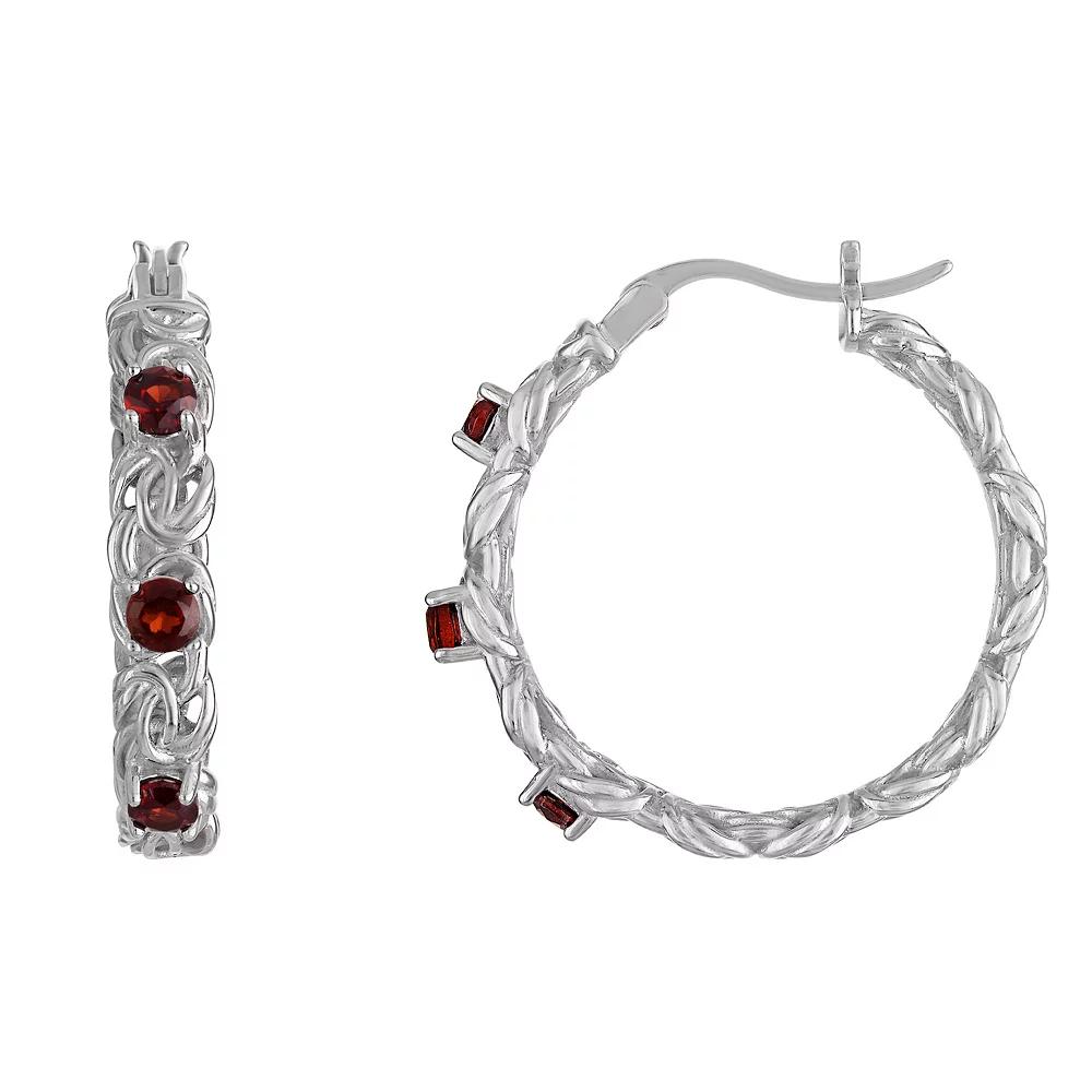 Designs by Gioelli Sterling Silver Gemstone Byzantine Hoop Earrings, Women's, Cr Red Product Image