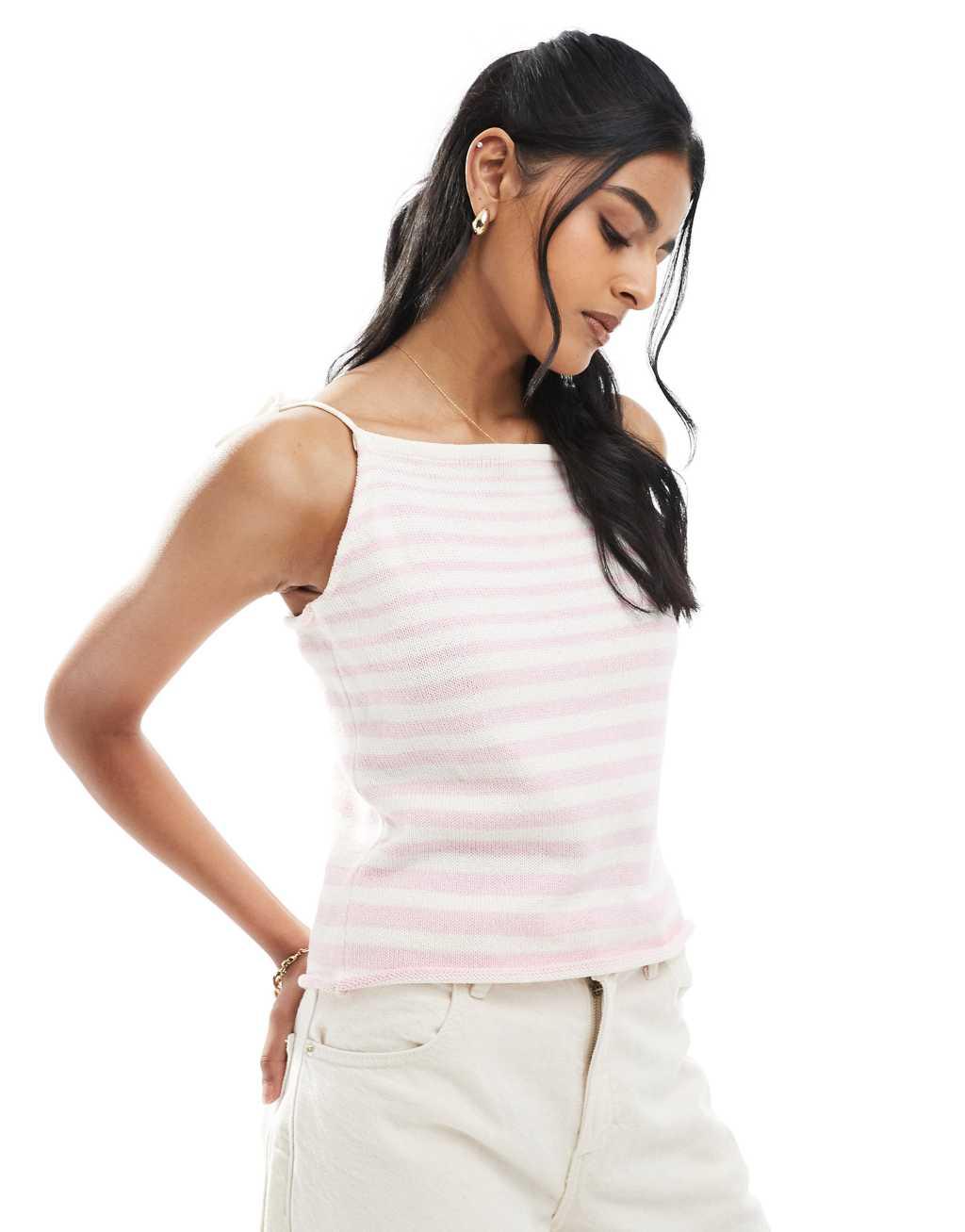 ASOS DESIGN knit tank top in pink stripe Product Image