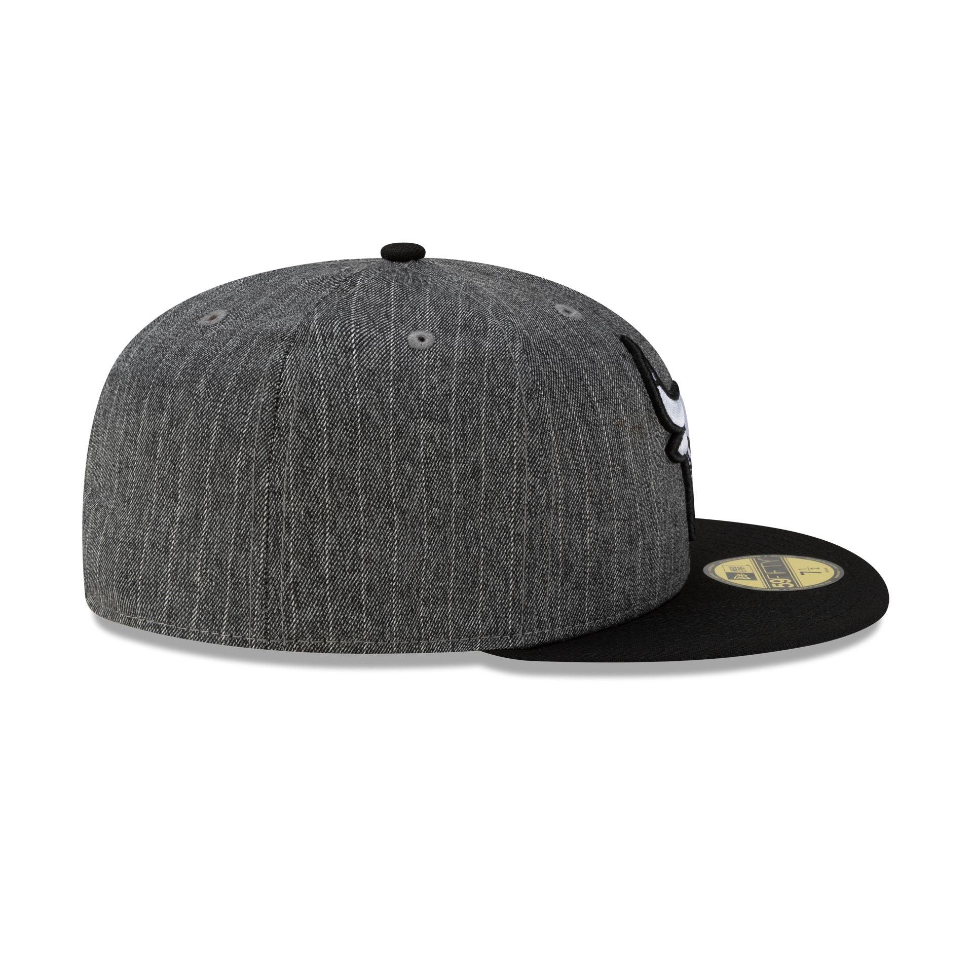 Just Caps Black Pinstripe Chicago Bulls 59FIFTY Fitted Hat Male Product Image