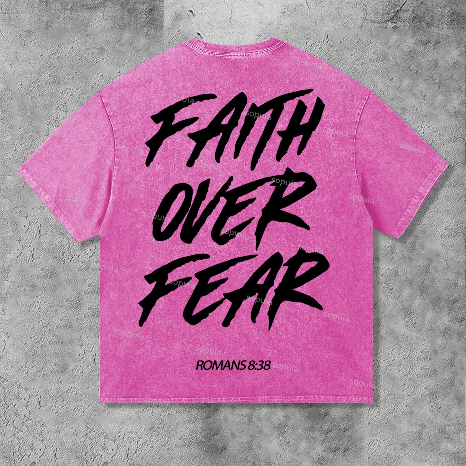 Romans 8 38 Faith Over Fear Graphic Print Acid Washed T-Shirt Product Image