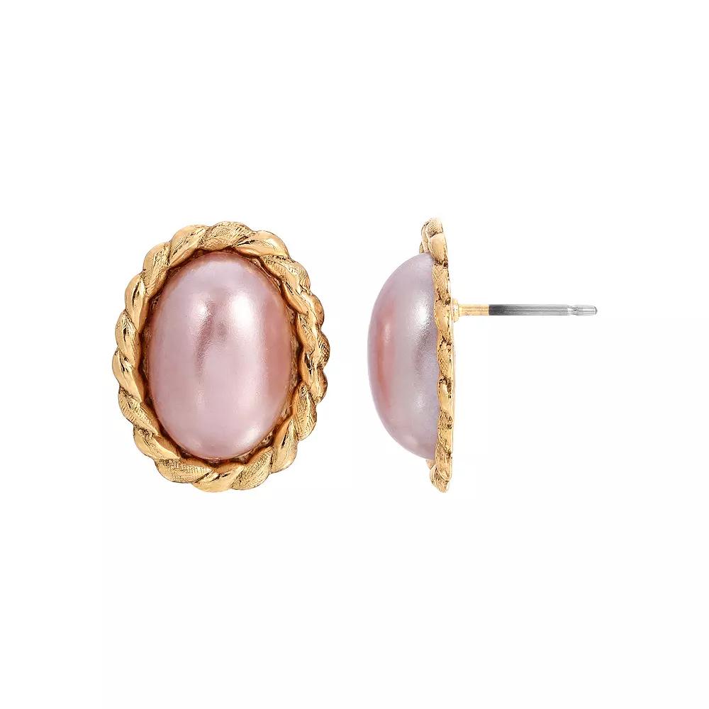 1928 Gold Tone Pink Pearl Earrings, Women's Product Image