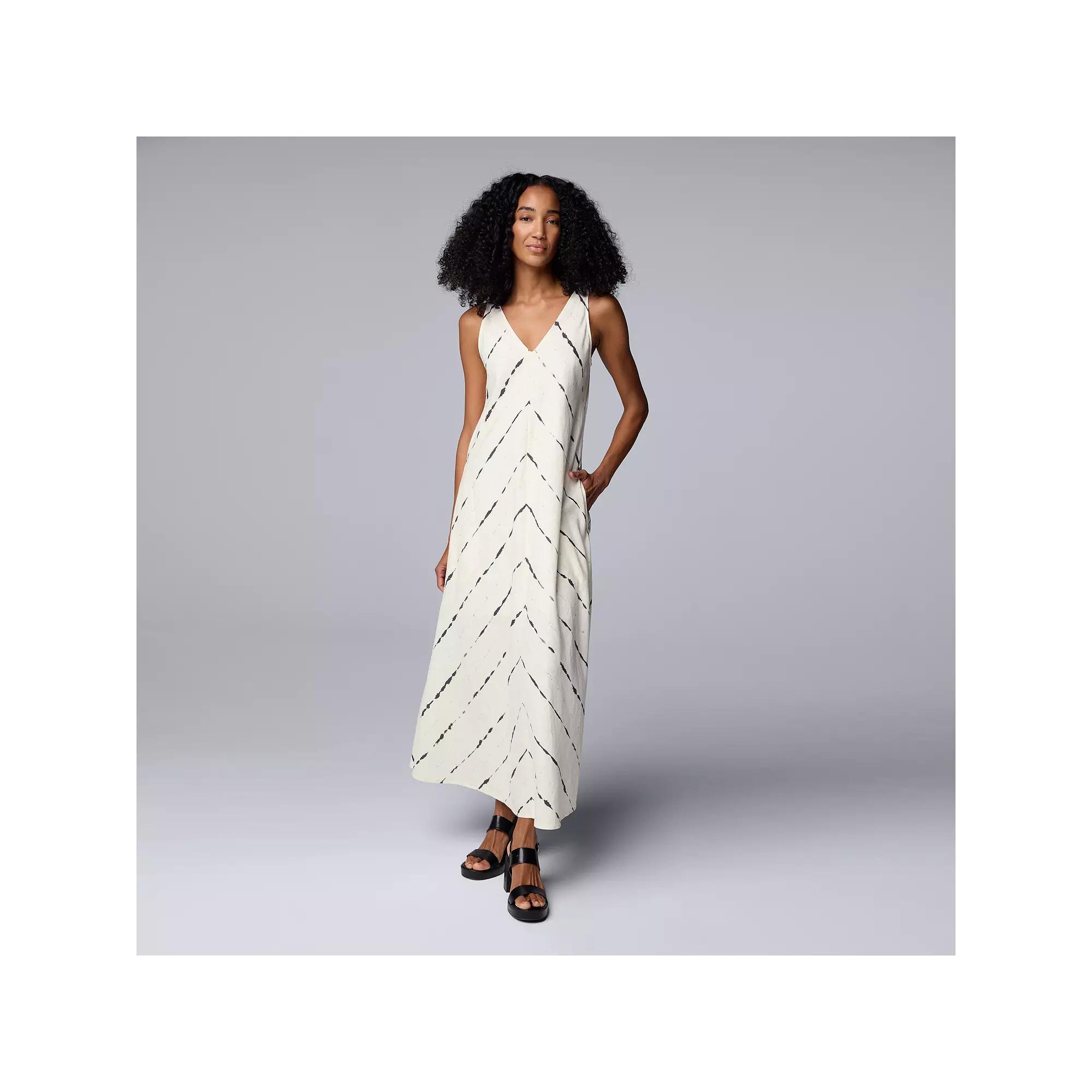 Women's Simply Vera Vera Wang V-Neck Maxi Dress With Camisole Slip, Size: Large, White Linear Dye Product Image