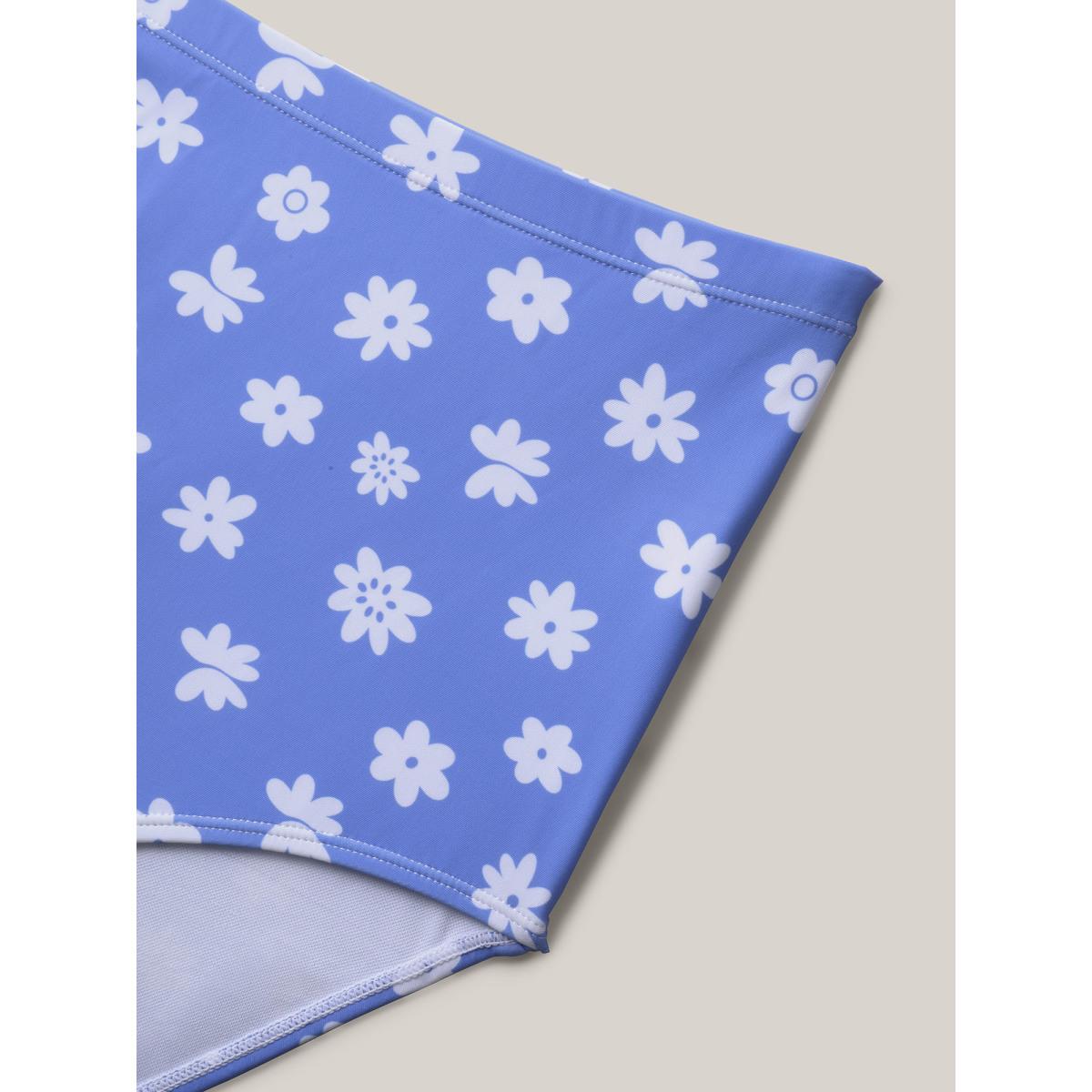 Plus Size Sweet Floral Print Pendulum Hem Swim Dress Women's Swimwear LightBlue Resort Bodycon Overlap Collar High stretch Curve Swim Dresses BloomChic 22-24/3X Product Image