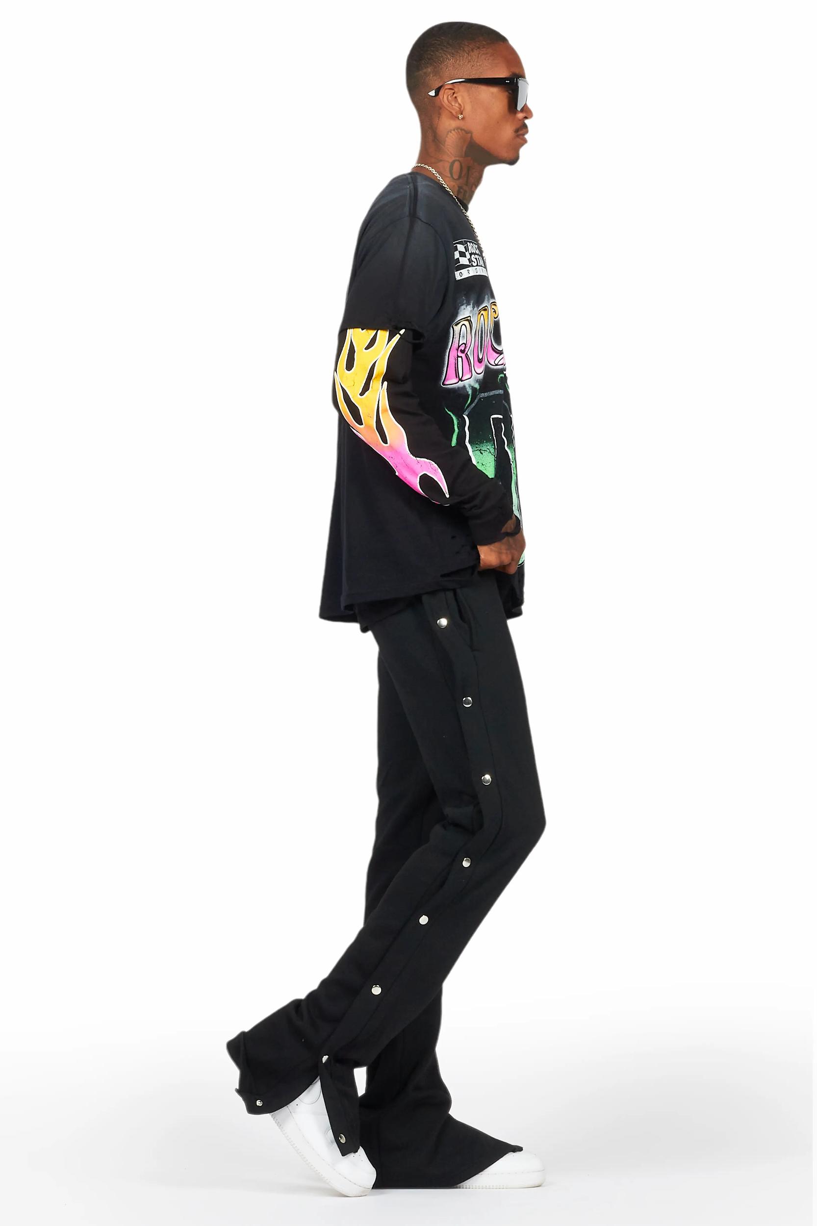 Quito Black Double Layer Graphic T-Shirt Male Product Image