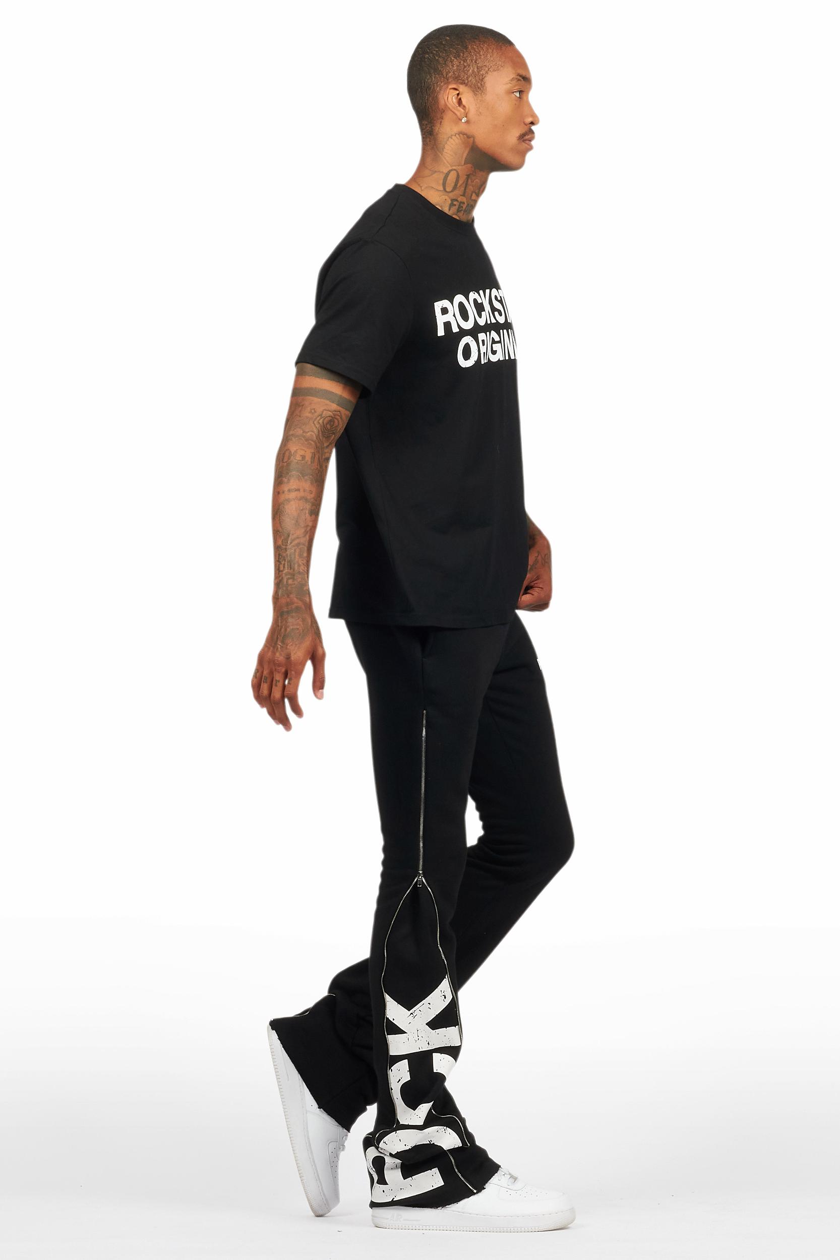 Deniska Black T-Shirt/Baggy Stacked Flare Track Set Male Product Image