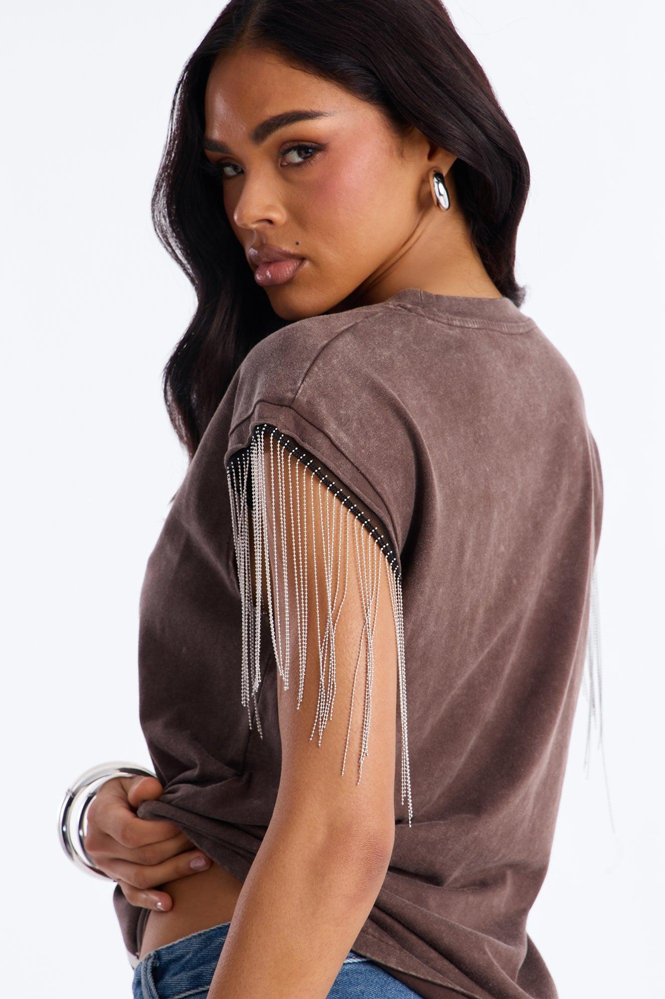 Heritage Ranch Chain Sleeve Tee - Chocolate Female Product Image
